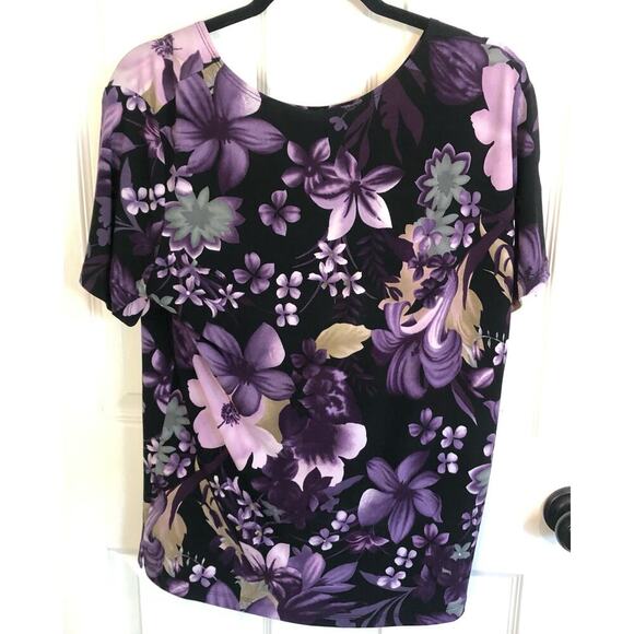 The Hawaiian Original Hilo Hattie Short Sleeve Blouse Purple Florals Size Large - Picture 3 of 3
